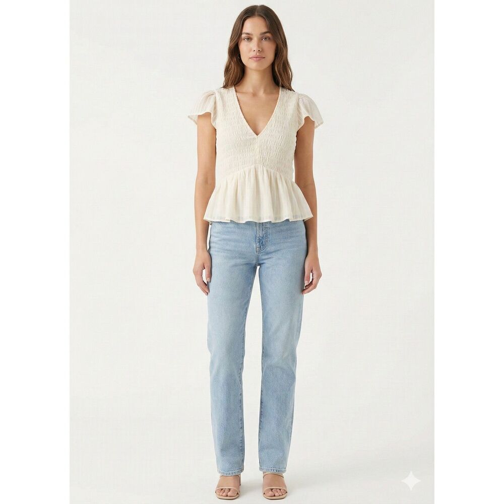 American Eagle NWT Cream Smocked Peplum Peasant Top S Boho Coquette Cottagecore